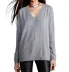 LABEL+THREAD LUXE T-BACK VEE SWEATER IN GREY/BLACK