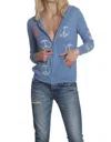Label+thread Peace Out Hoodie In Denim In Multi