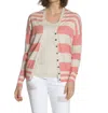 LABEL+THREAD STRIPED COTTON CARDIGAN IN CORAL/ECRU