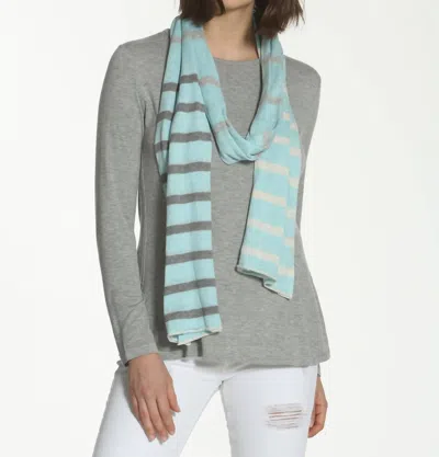 Label+thread Striped Tube Scarf In Mint/grey Combo In Blue