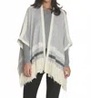 Label+thread Women's Ashley Fringe Poncho In Pumice/white In Gray