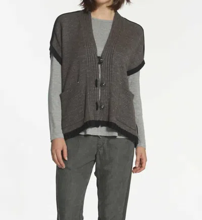 Label+thread Women's Boxy Slub Capelet Cardigan In Brown/navy