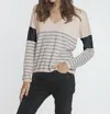 Label+thread Women's Lindsey Stripe Vee In Sand/fog In Neutral
