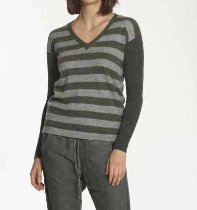 Label+thread Women's Luxe Stripe V-neck In Grey/army/charcoal In Green