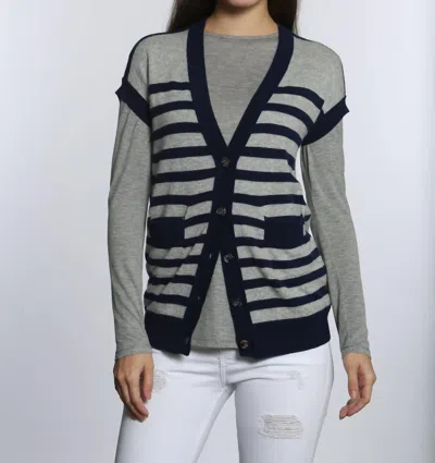 Label+thread Women's Luxe Striped Cardigan In Grey/navy
