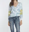 Label+thread Paisley Vee Top In Steel Fade In Blue