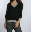 Label+thread Women's Rib Back V Neck Top In Black/charcoal In Black