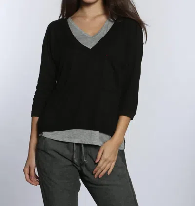 Label+thread Women's Rib Back V Neck Top In Black/charcoal