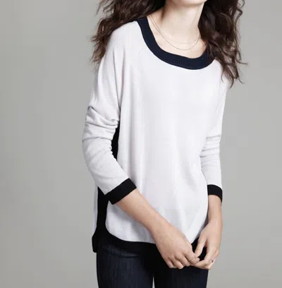 Label+thread Women's Ringer Neck Pullover Top In Stone/navy/black