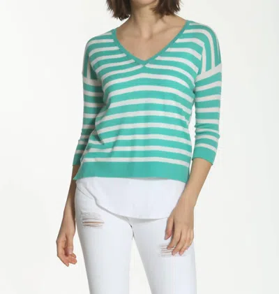 Label+thread Women's Striped Swing V Neck Top In Turquoise/white In Green
