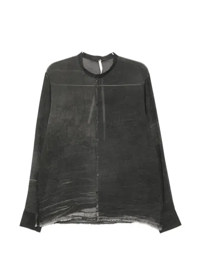 Label Under Construction Distressed-effect Band-collar Shirt In Gray