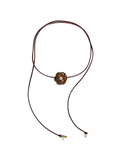 Labelled Jewellery Flower-pearl Necklace In Brown