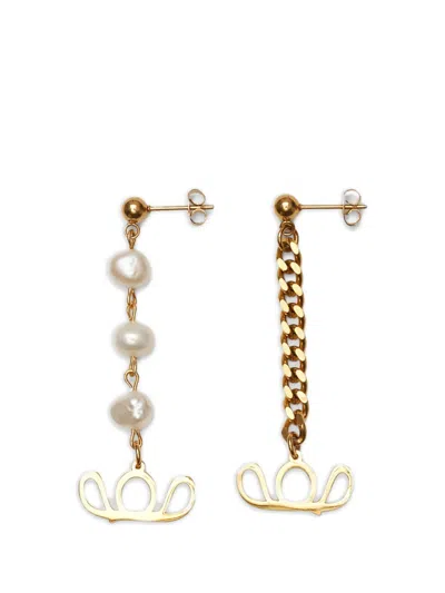 Labelled Jewellery Pearl Chain Dangle Earrings In Gold