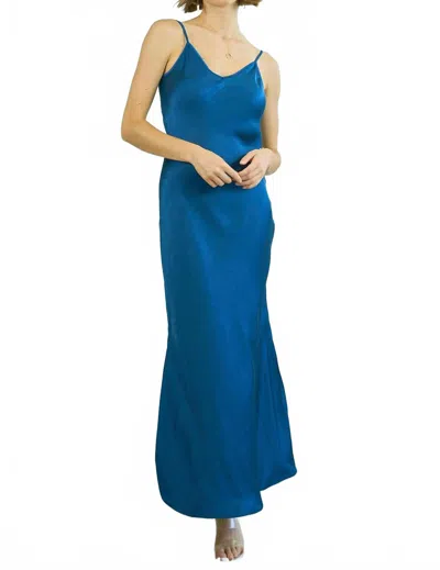 Labiz Fashion Satin Long Slip Dress In Midnight Blue