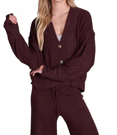 Labiz Fashion V-neck Wide Cuff Knit Cardigan And Pants In Chocolate In Brown