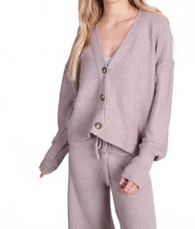 Labiz Fashion V-neck Wide Cuff Knit Cardigan And Pants In Coco In Purple