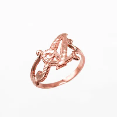 Pre-owned Lablingz 10k Rose Gold Sparkle-cut Letter Initial Script Ring In Pink
