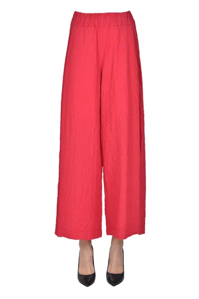 Labo.art Embossed Cotton Trousers In Red