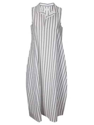 Labo.art Midi Striped Cotton Dress In White