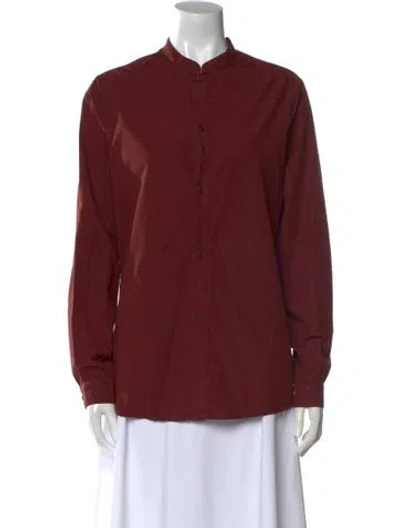 Pre-owned Labo.art Mock Neck Long Sleeve Button-up Top In Burgundy