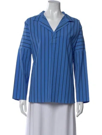 Pre-owned Labo.art Striped Long Sleeve Button-up Top In Blue