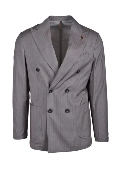 Laboratori Italiani Double-breasted Brown Jacket With Pinstripe In Gray