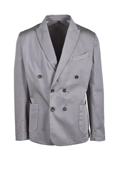 Laboratori Italiani Double-breasted Turquoise Jacket With Classic Lapel In Gray