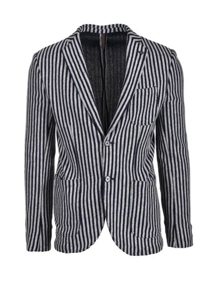 Laboratori Italiani Tailored Blue And Beige Striped Jacket In Multi