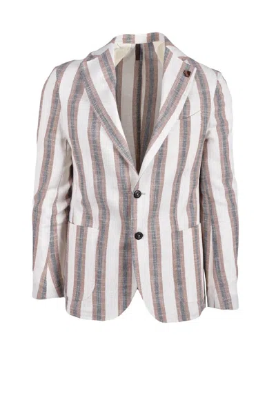 Laboratori Italiani White And Blue Vertical Striped Jacket In Multi
