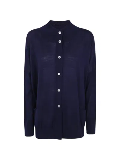 Laboratorio Capri Button-up Mock-neck Cardigan In Blue