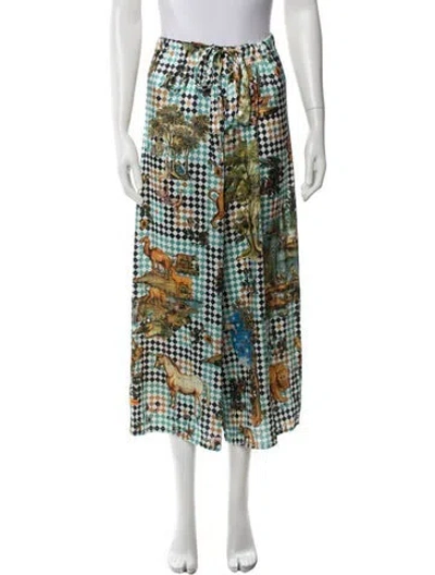 Pre-owned Laboratorio Capri Graphic Print Wide Leg Pants In Green