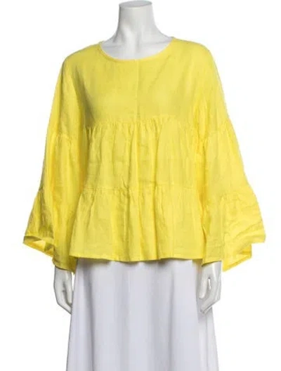 Pre-owned Laboratorio Capri Linen Crew Neck Top In Yellow