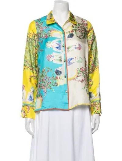 Pre-owned Laboratorio Capri Printed Long Sleeve Button-up Top In Multicolor