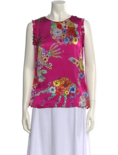 Pre-owned Laboratorio Capri Silk Floral Print Blouse In Pink