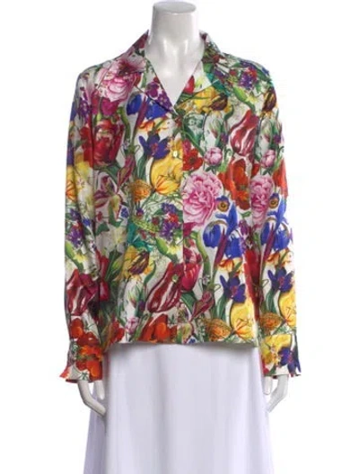 Pre-owned Laboratorio Capri Silk Floral Print Button-up Top In Multi