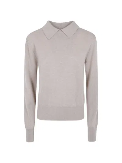 Laboratorio Capri Spread-collar Knitted Fine-knit Sweater In Gray