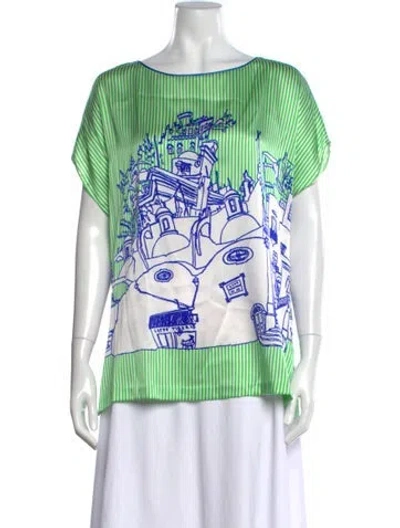 Pre-owned Laboratorio Capri Striped Scoop Neck Top In Green