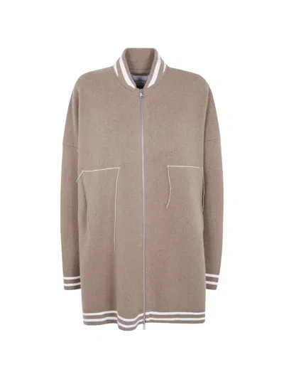 Laboratorio Capri Stripe-trim Zip-up Cardigan In Neutral
