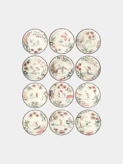 Laboratorio Paravicini Chinoiserie Ceramic Dessert Plates (set Of 12)  Abask Gift Set