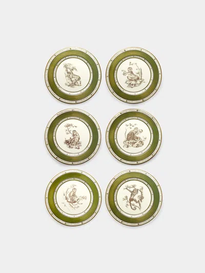 Laboratorio Paravicini Monkeys Ceramic Dessert Plates (set Of 6)  Abask Gift Set In Green
