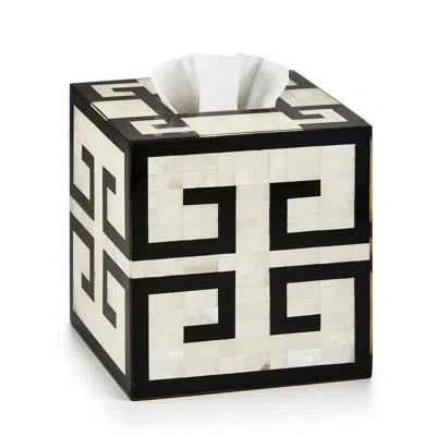 Labrazel Greek Key Tissue Box Cover In Ivory;ebony;ivory;ebony