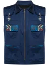 Labrum London Blue Geometric-print Zip-up Gilet In Blue