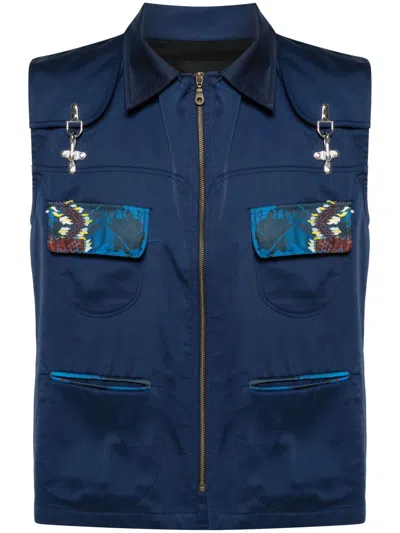 Labrum London Blue Geometric-print Zip-up Gilet