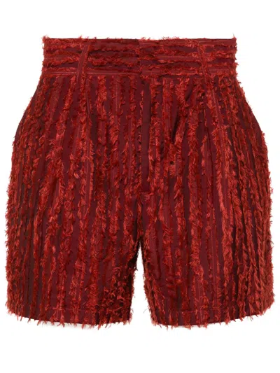 Labrum London Red Fringed Velvet Bermuda Shorts In Rot