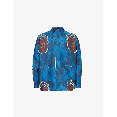 Labrum London Mask-appliquéd Long-sleeved Woven Shirt In Blue