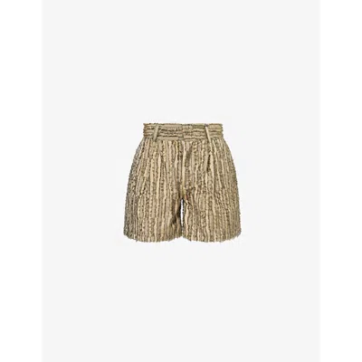 Labrum London Frayed Mid-rise Woven Shorts In Khaki/olive
