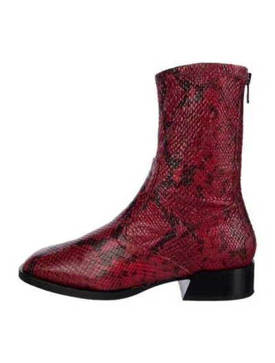 Pre-owned Labucq Animal Print Combat Boots In Red