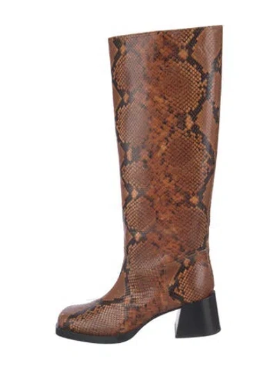 Pre-owned Labucq Embossed Leather Animal Print Boots In Brown