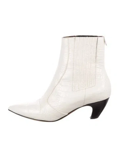 Pre-owned Labucq Embossed Leather Boots In White