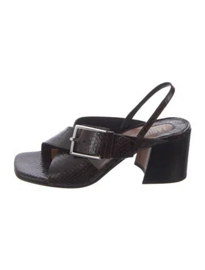 Pre-owned Labucq Embossed Leather Slingback Sandals In Brown